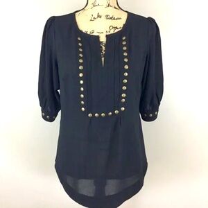 41 Hawthorn Moni Stud ¾ Sleeve Blouse, Black, S